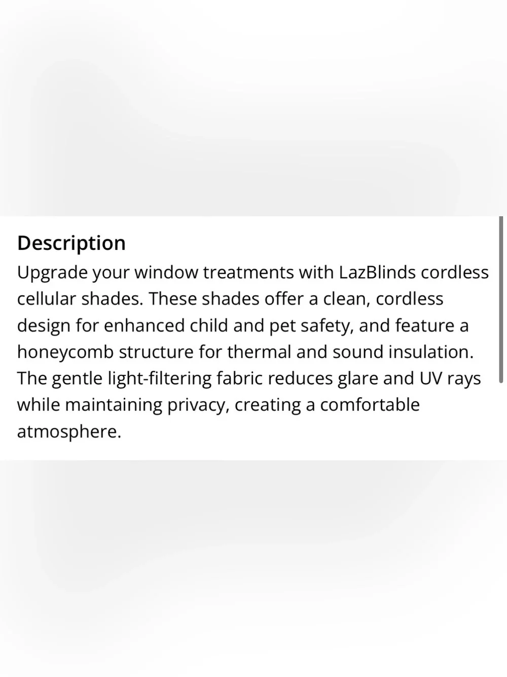 Light-Filtering Cellular Shade 22”W 48”L - WHITE